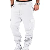 TRFIC Mens Fleece Cargo Sweatpants Heavyweight Elastic Waist Pants with Pockets Baggy Drawstring Jogger Pants
