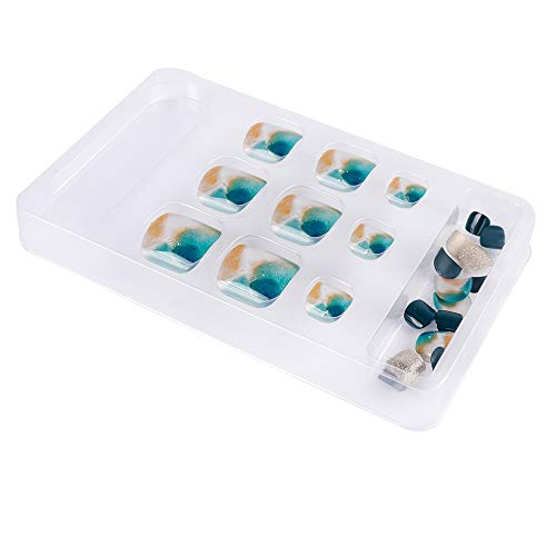 New Style Fake Toe 24pcs Summer Blue and Silver Glitter Solid Short Square False Toe Nail Full Cover with designs - Thumbnail 2