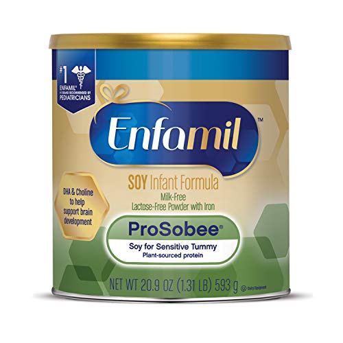 enfamil prosobee fórmula infantil a base de soja para estómagos sensibles, sin lácteos, sin lactosa, sin leche y dha para apoyo cerebral, lata de proteína en polvo de origen vegetal, 20,9 oz