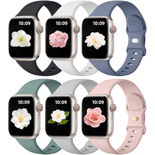 Maledan 6 Pieces Silicone Bands Compatible with Apple Watch Band 40mm 41mm 38mm 42mm Series 11 10, Soft Replacement Sport Strap for iWatch Series 11 10 9 8 7 6 5 4 3 2 1 SE3 SE2 SE