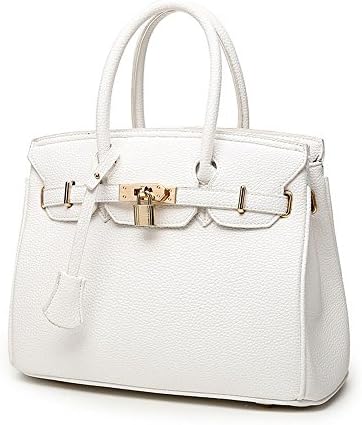 Vivian To Women's Classic Pebbled Leather Padlock Shoulder Bag Top-handle Handbag (White)