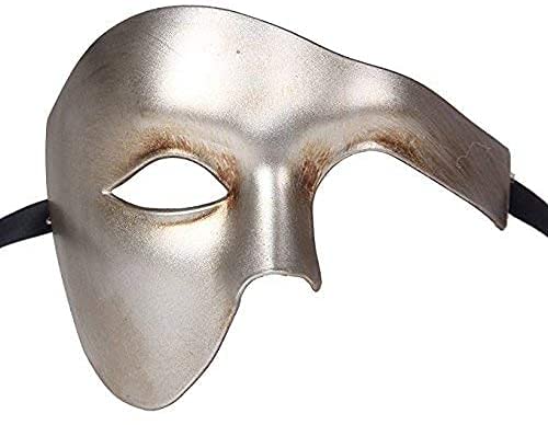MENS SILVER HALF FACE PHANTOM QUALITY VENETIAN MASQUERADE CARNIVAL FACE PARTY EYE MASK