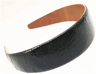Gator Leather headband , embossed calf leather headband handmade in USA (Black without Stiches)