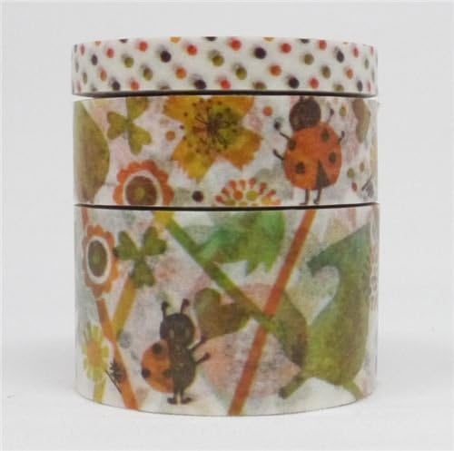 Ladybug dot Flower Leaf Washi Masking Tape Deco Tape Set 3pcs Shinzi Katoh