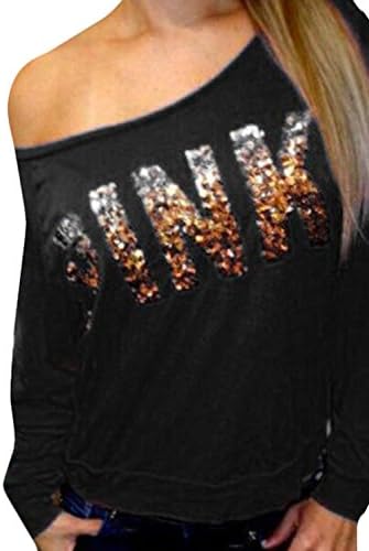 CFD Womens Casual Crew Neck Letter Print Long Sleeve Sweatshirt Black M