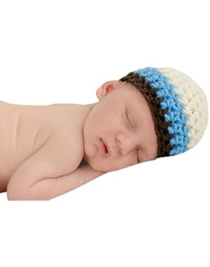 Melondipity Boys Blue Mountain Crochet Baby Hat - Striped Beanie & Hospital Cap Handmade