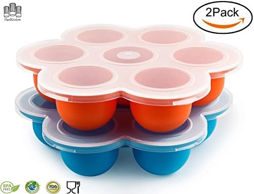 Silicone Egg Bites Molds for Instant Pot Accessories - Fits Instant Pot 5,6,8 qt Pressure Cooker - Reusable Storage Container with Clip-On Lid - Baby Food Freezer Tray - by Han Kitchen (2 Pack)