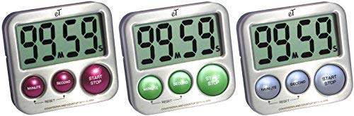 Digital Kitchen Timer Stainless Steel - Strong Magnetic Back - Kickstand - Loud Alarm - Large Display - Auto Memory - Auto Shut-Off - Model eT-25 (Lime) by eTradewinds