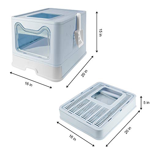 Bolux Foldable Cat Litter Box with Lid, Extra Large Litter Box with Cat