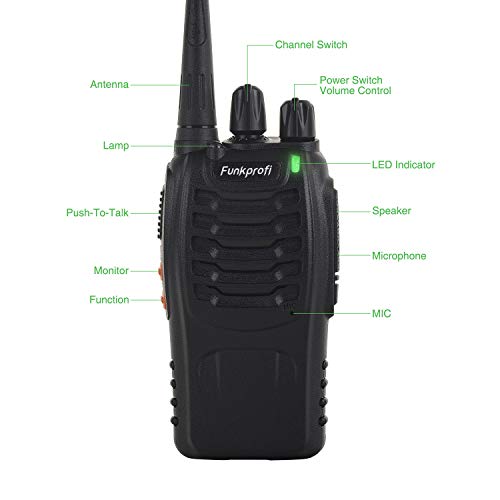 Funkprofi Rechargeable Walkie Talkies, 4 Pack Long Range UHF 400-470MHz 16 Channel Two Way Radio with Li-ion Battery, Charger and Earpiece - Thumbnail 2