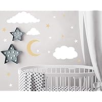 Easu Clouds Sky Wall Vinyl Wall Decals Moon and Stars Wall Decal Kids Baby Room Decoration Good Night Nursery Wall Decor