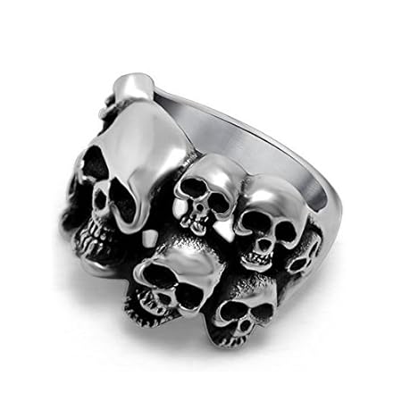 3 piezas de acero inoxidable Mens Punk Calaveras Negro Anillo de plata oxidada