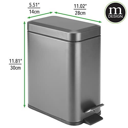 mDesign Small Modern 1.3 Gallon Rectangle Metal Lidded Step Trash Can