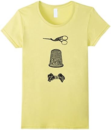 Womens Vintage Thimble Scissors Thread Craft T Shirt  Large Lemon