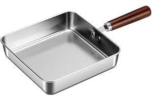 Floweringbeter Compact Square Frying pan with Flat Bottom, Stainless Steel Material consistent Heat Distribution, Ergonomic W