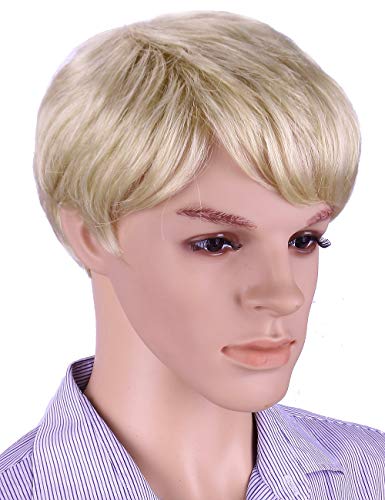 Sotica Short Blonde Wigs with Hair Bangs for Men Subtle Natural Curly Men's Toupee Wigs - Thumbnail 2