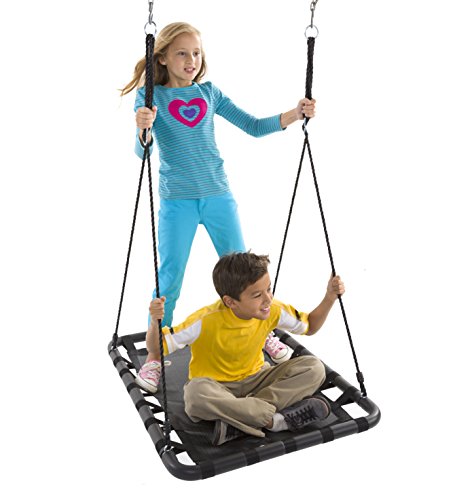 Mega Mat Rectangular Outdoor Platform Tree Swing for Yard or Playground Sturdy Steel Frame Durable Mat Bottom 30 W x 40 L with Two 63'' Ropes 250 LB Weight Capacity for Multiple Childrenâ€¦ - Black