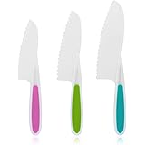 KUFUNG Kids Knife Set, 3 Piece Nylon Kitchen Baking Knife Set for Cooking and Cutting Fruits, Bread, Lettuce, Veggies Cake, P