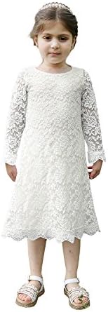 Lilytots Rustic Flower girls Lace Vintage Wedding Party Dress With Long Sleeves