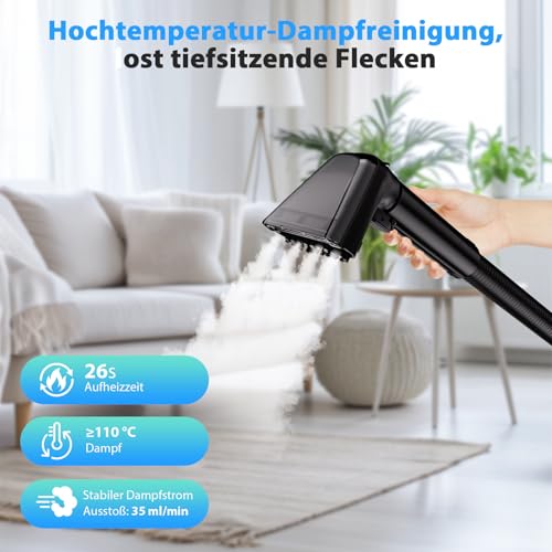 Steam Cleaner 1650 W Upholstery Cleaner Device Wet Vacuum Cleaner with Strong Suction Power, 1250 ml Water Tank, High Temperature Steam Carpet Cleaner for Carpet, Sofa, Curtains, Upholstery, Car Seat