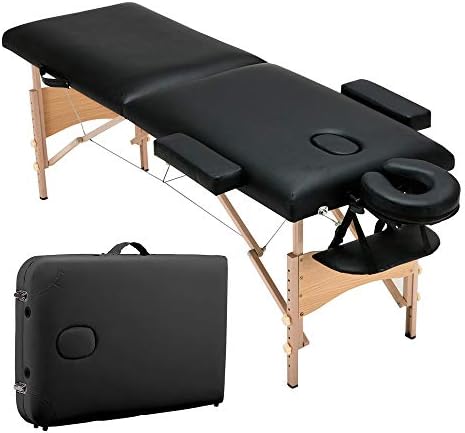 Folding Massage Table 84'' Professional Portable 2 Fold Facial Massage Bed Salon SPA with Backrest with Carry Case Black
