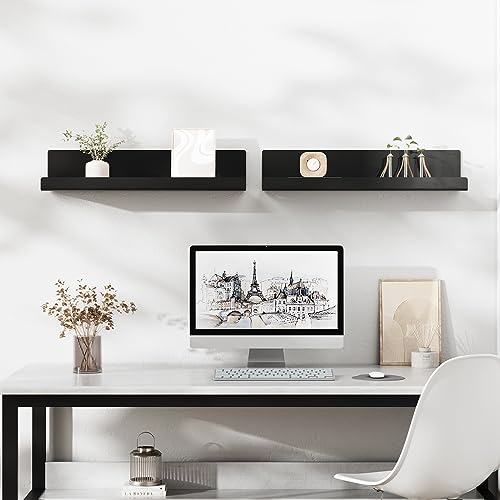 LOFTPLUS Wall Shelf, No Drilling - Set of 4, Black Acrylic Wall Shelf for Books and Photos, Home Decoration Floating Shelf for Kitchen, Bathroom, Office, Living Room (32x10x8 cm)
