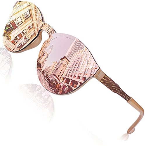 GQUEEN Sunglasses for Women and Men, Mirrored, Large, Round, UV400