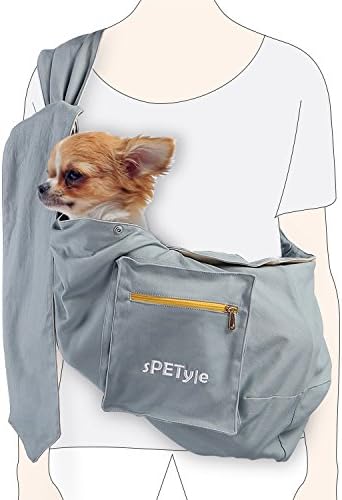 sPETyle Hands Free Reversible Pet Bag Sling Carrier with Adjustable Strap for Small Dogs Puppies Cats Rabbits (L(4-15lbs), Cream/PaleBlue)
