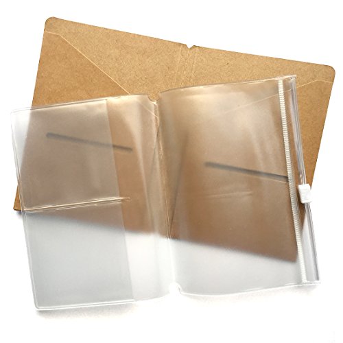 Kraft File Folder + Zipper Pouch Refill Pack for Passport Travelers Notebook 5"x3.65" - Brown Card Holder + PVC Clear Pocket Case Insert for Pocket Leather Journals - Thumbnail 7