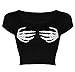 Thever Women Ladies Halloween Short Cap Sleeve Skeleton Hand Print Crop Top (M/L(10-12), Black)