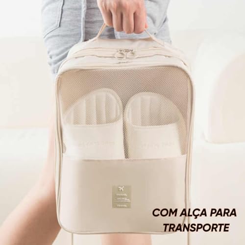 Bolsa de Sapatos para Viagem 03 Compartimentos Necessaire Organizadora de Tênis Sandálias Chinelos Sapato Porta Calçados com Zíper Malha Respirável Dobrável Economia de Espaço (PRETO)