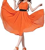 Eshion Women Long Chiffon Halter Sleeveless Solid A-Line Dress