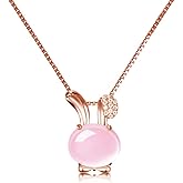 Dtja Pink Bunny Rabbit Pendant Necklace for Women 18k Gold Plated Cubic Zirconia Animal Pet Birthstone Box Chain Adjustable Fashion Cute Easter Birthday Jewelry Gift for Daughter 18 inch