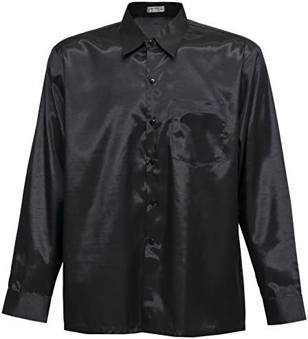 Men's Shirt Long Sleeve Thai Silk (M, Black)
