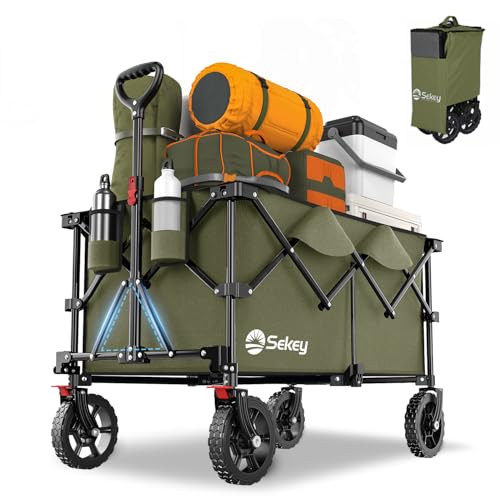 Sekey XXL Plus Bollerwagen Faltbar 200L 200KG Tragkraft, Faltbarer Bollerwagen Geländetauglich mit Bremsen, Handwagen Patentiert Klappbar aus Vier Ric
