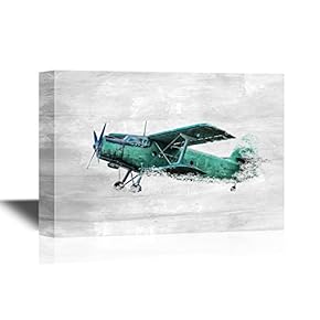 Canvas Wall Art - Old Airplane on White Background - Gallery Wrap Modern Home Art | Ready to Hang - 12x18 inches