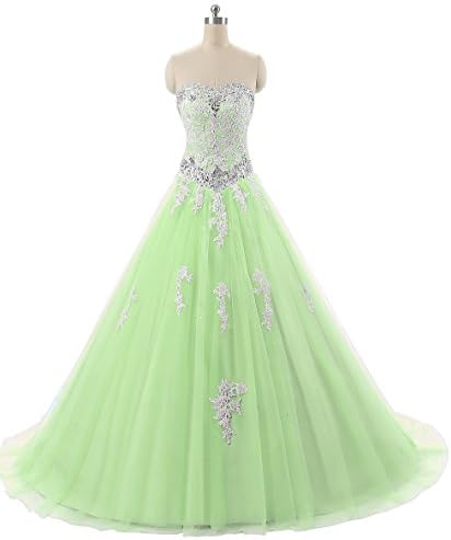 Okaybrial Women's Couture Evening Gowns Tulle Strapless Appliques Crystal Long Formal Dress Women