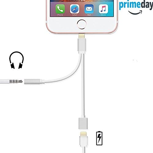 2 in 1 Lightning Adapter for iPhone 7, Charger and 3.5mm Earphone Jack Cable Adapter (No Music Control) for the iPhone 7 7 Plus 6S 6 iPod iPad