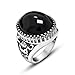 OAKKY 316l Stainless Steel Classical Exquisite Animal Pattern Black Agate Rings Size 10