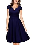 Miusol Women's Retro V Neck Cap Sleeve 1950'S Cocktail Evening Swing Dress,A-Navy Blue,XX-Large