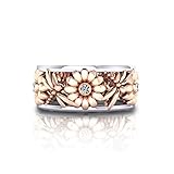 Meolin Sunflower Ring Chrysanthemum Ring Wedding Ring Statement Stackable Band Ring Eternity Cocktail Band (Size/6/7/8/9/10),Rose gold,Size 10