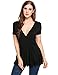 Meaneor Women Deep V-Neck Ruched Slimming T-shirt Blouse Top