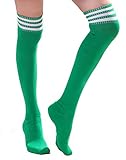 HDE Women Three Stripe Over Knee High Socks Extra Long Athletic Sport Tube Socks (Green/White)