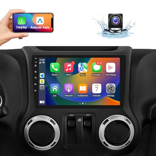 Naifay Android Car Radio Stereo for Jeep Wrangler JK Compass Grand Cherokee Dodge Ram 1500 with CarPlay Android Auto, 2+32G Touchscreen Car Radio Bluetooth/in Dash GPS Navigation/WiFi/SWC/Camera