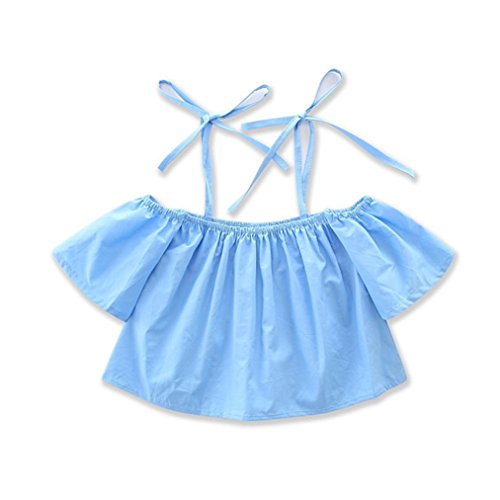 Little Girl Summer 2Pcs Outfits, Toddler Kids Baby Off Shoulder Tops + Floral Strap Skirt Dress Clothes Set (Blue, 2T)