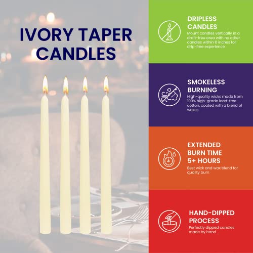 Exquizite Ivory Taper Candles 16 Pack Unscented Dripless Taper