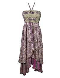 Mogul Interior Womens Sundress Recycled Silk Two Layer Halter Dress Skirt OneSize