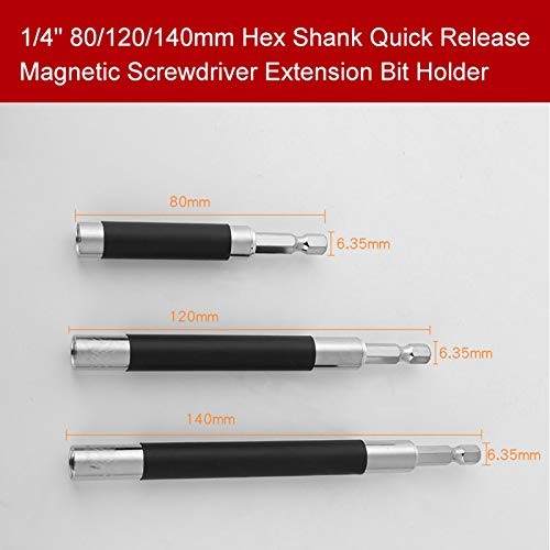 HOEN 3pcs 80/120/140mm 1/4" Hex Shank Magnetic Bit Holder Extension Quick Change Screwdriver Connection Rod Adapter Sleeve