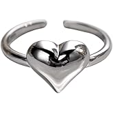 Izpack Cute Chunky Heart Statement Open Ring 925 Sterling Silver Valentine's Day Love Hearts Adjustable Stacking Finger Rings Wedding Promise Bands Minimalist Jewelry Gifts for Women