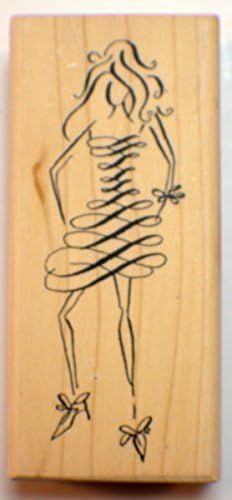 Stampington And Co Wooden Rubber Stamp Freestyle Ribbon Dress Woman